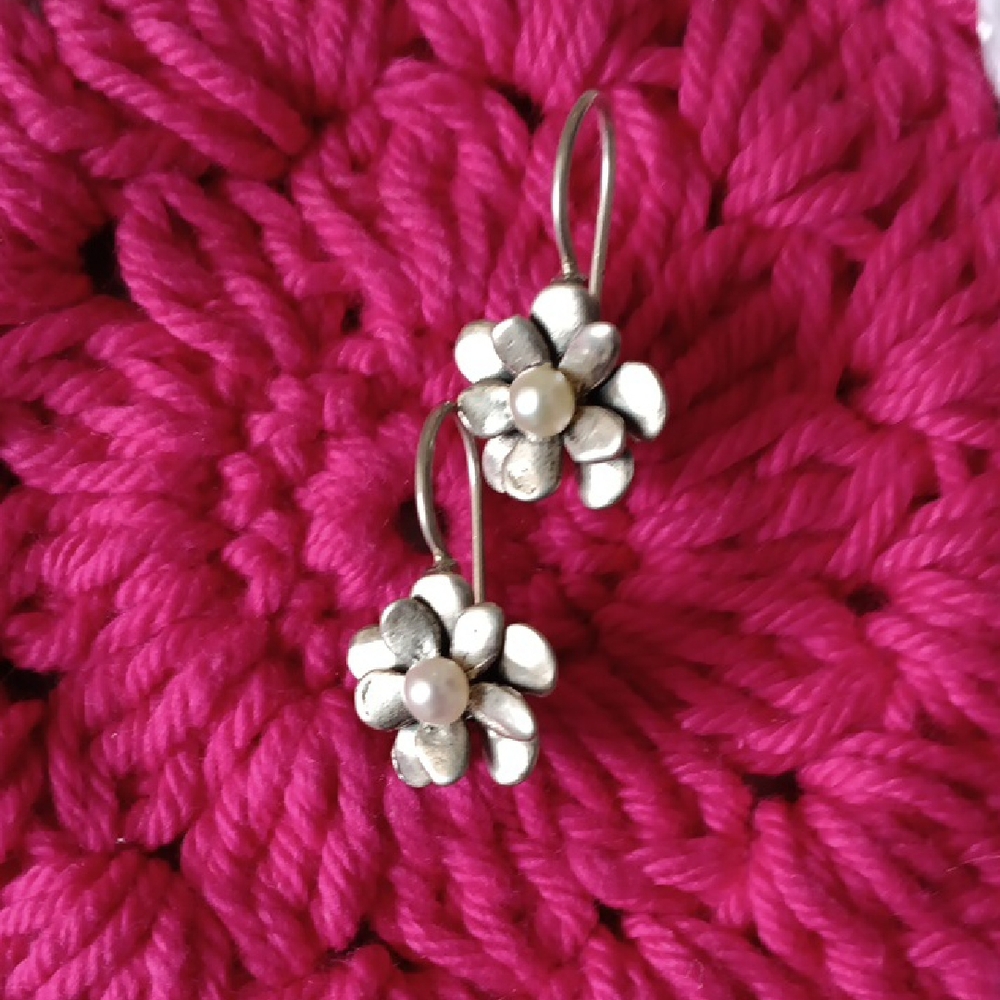 Silpada Sterling Silver Flower Earrings with Pearl Detail